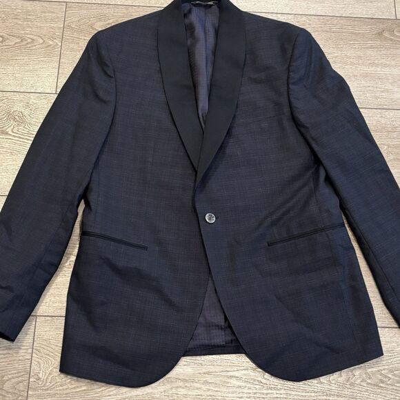 Saks Fifth Avenue Florence Tux Mens 42R Blazer Sport Coat Blue Woven In Italy - Picture 1 of 11